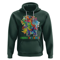 Autism Awareness Hoodie Embrace Differences Puzzle Dinosaur - Wonder Print Shop