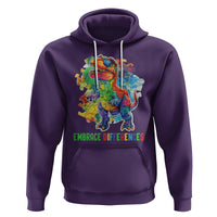 Autism Awareness Hoodie Embrace Differences Puzzle Dinosaur - Wonder Print Shop