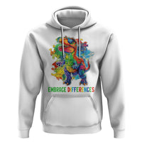Autism Awareness Hoodie Embrace Differences Puzzle Dinosaur - Wonder Print Shop