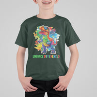 Autism Awareness T Shirt For Kid Embrace Differences Puzzle Dinosaur - Wonder Print Shop