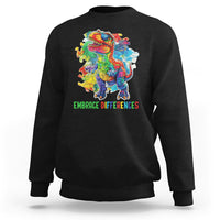 Autism Awareness Sweatshirt Embrace Differences Puzzle Dinosaur - Wonder Print Shop