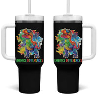 Autism Awareness Tumbler With Handle Embrace Differences Puzzle Dinosaur