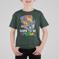 Autism Awareness T Shirt For Kid Born To Be Special Rainbow Puzzle Dinosaur - Wonder Print Shop