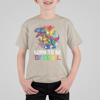 Autism Awareness T Shirt For Kid Born To Be Special Rainbow Puzzle Dinosaur - Wonder Print Shop