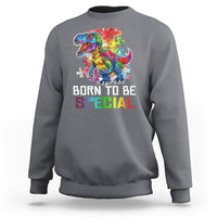 Autism Awareness Sweatshirt Born To Be Special Rainbow Puzzle Dinosaur - Wonder Print Shop