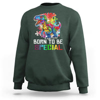 Autism Awareness Sweatshirt Born To Be Special Rainbow Puzzle Dinosaur - Wonder Print Shop