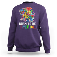 Autism Awareness Sweatshirt Born To Be Special Rainbow Puzzle Dinosaur - Wonder Print Shop