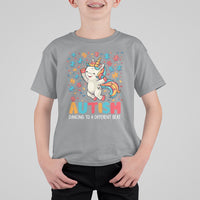 Autism Awareness T Shirt For Kid Puzzle Unicorn Dancing To A Different Beat - Wonder Print Shop