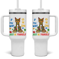 Autism Awareness Tumbler With Handle Funny Cat If You Want To Be Cool Just Be Yourself Puzzle Shoe
