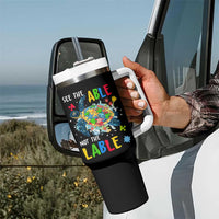 Autism Awareness Tumbler With Handle See The Able Not The Label Puzzle Sea Turtle