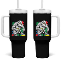 Autism Awareness Bigfoot Puzzle Autistic Warrior Tumbler With Handle