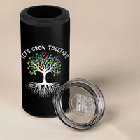 Autism Awareness 4 in 1 Can Cooler Tumbler Let's Grow Together Puzzle Flowers
