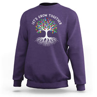 Autism Awareness Sweatshirt Let's Grow Together Puzzle Flowers - Wonder Print Shop
