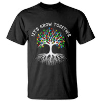 Autism Awareness T Shirt Let's Grow Together Puzzle Flowers - Wonder Print Shop