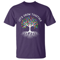 Autism Awareness T Shirt Let's Grow Together Puzzle Flowers - Wonder Print Shop
