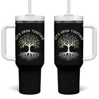 Autism Awareness Tumbler With Handle Let's Grow Together Puzzle Flowers