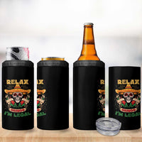 Funny Mexican 4 in 1 Can Cooler Tumbler Relax Gringo I'm Legal Funny Skull Sombrero