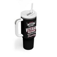 Grumpy Old Navy Veteran Tumbler With Handle My Level Of Sarcasm Depends On Your Level Of Stupidity
