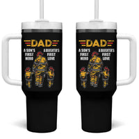 Firefighter Dad Tumbler With Handle A Son's First Hero A Daughter's First Love Father's Day