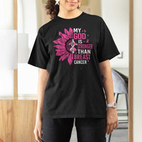 My God Is Stronger Than Breast Cancer T Shirt For Women Christian Sunflower American Flag - Wonder Print Shop