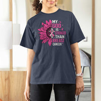 My God Is Stronger Than Breast Cancer T Shirt For Women Christian Sunflower American Flag - Wonder Print Shop