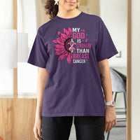 My God Is Stronger Than Breast Cancer T Shirt For Women Christian Sunflower American Flag - Wonder Print Shop