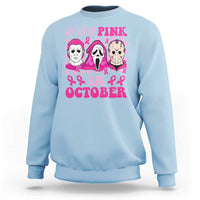 Breast Cancer Halloween Sweatshirt In October We Wear Pink Horror Character - Wonder Print Shop