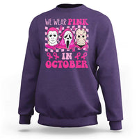 Breast Cancer Halloween Sweatshirt In October We Wear Pink Horror Character - Wonder Print Shop
