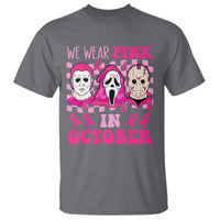 Breast Cancer Halloween T Shirt In October We Wear Pink Horror Character - Wonder Print Shop