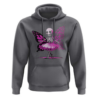 Pink Breast Cancer Hoodie Cute Ballerina Skeleton Ribbon Buterfly - Wonder Print Shop