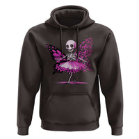 Pink Breast Cancer Hoodie Cute Ballerina Skeleton Ribbon Buterfly - Wonder Print Shop