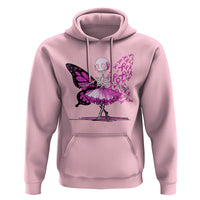 Pink Breast Cancer Hoodie Cute Ballerina Skeleton Ribbon Buterfly - Wonder Print Shop