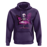 Pink Breast Cancer Hoodie Cute Ballerina Skeleton Ribbon Buterfly - Wonder Print Shop