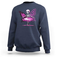 Pink Breast Cancer Sweatshirt Cute Ballerina Skeleton Ribbon Buterfly - Wonder Print Shop