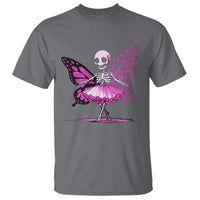 Pink Breast Cancer T Shirt Cute Ballerina Skeleton Ribbon Buterfly - Wonder Print Shop