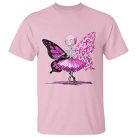 Pink Breast Cancer T Shirt Cute Ballerina Skeleton Ribbon Buterfly - Wonder Print Shop