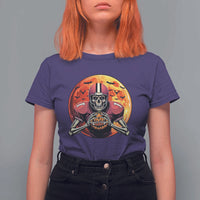 Halloween Football T Shirt For Women Spooky Skeleton Player - Wonder Print Shop