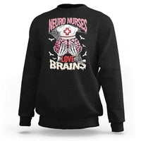 Nurse Halloween Sweatshirt Neuro Nurses Love Brains Skeleton - Wonder Print Shop
