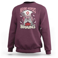 Nurse Halloween Sweatshirt Neuro Nurses Love Brains Skeleton - Wonder Print Shop