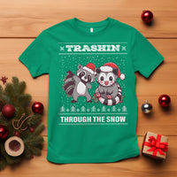 Christmas T Shirt Trashin Through The Snow Garbage Gang Opossum Raccoon Santa Hat - Wonder Print Shop