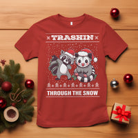 Christmas T Shirt Trashin Through The Snow Garbage Gang Opossum Raccoon Santa Hat - Wonder Print Shop