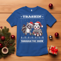 Christmas T Shirt Trashin Through The Snow Garbage Gang Opossum Raccoon Santa Hat - Wonder Print Shop