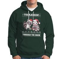 Christmas Hoodie Trashin Through The Snow Garbage Gang Opossum Raccoon Santa Hat - Wonder Print Shop