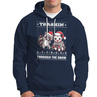 Christmas Hoodie Trashin Through The Snow Garbage Gang Opossum Raccoon Santa Hat - Wonder Print Shop