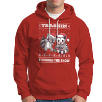 Christmas Hoodie Trashin Through The Snow Garbage Gang Opossum Raccoon Santa Hat - Wonder Print Shop