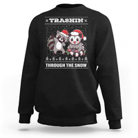 Christmas Sweatshirt Trashin Through The Snow Garbage Gang Opossum Raccoon Santa Hat - Wonder Print Shop
