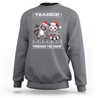 Christmas Sweatshirt Trashin Through The Snow Garbage Gang Opossum Raccoon Santa Hat - Wonder Print Shop