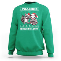 Christmas Sweatshirt Trashin Through The Snow Garbage Gang Opossum Raccoon Santa Hat - Wonder Print Shop