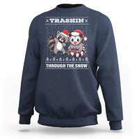 Christmas Sweatshirt Trashin Through The Snow Garbage Gang Opossum Raccoon Santa Hat - Wonder Print Shop