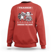 Christmas Sweatshirt Trashin Through The Snow Garbage Gang Opossum Raccoon Santa Hat - Wonder Print Shop